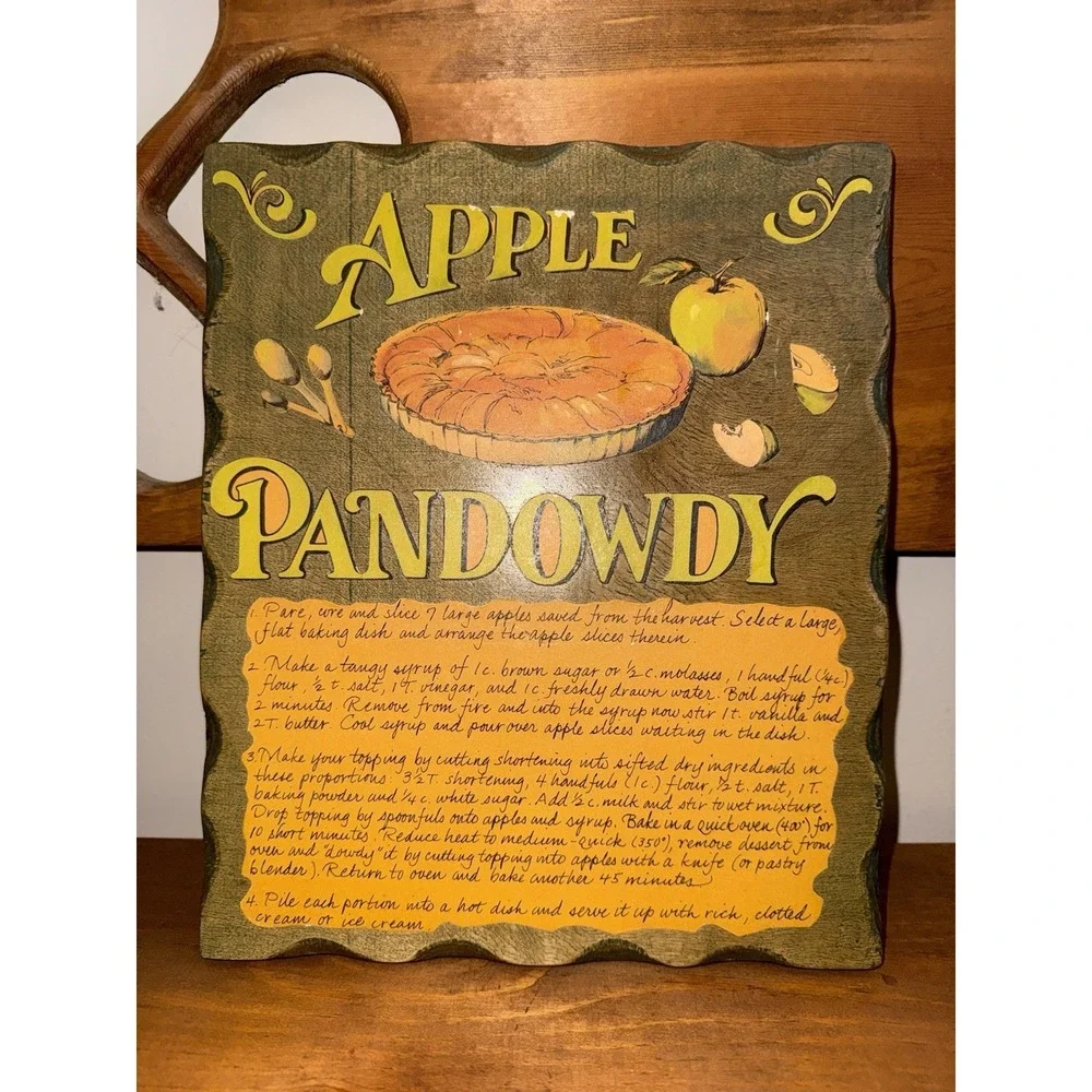 Vintage Country Apple Pie Butter Recipe Plaques Wall Sign Art Hanging Wood Set